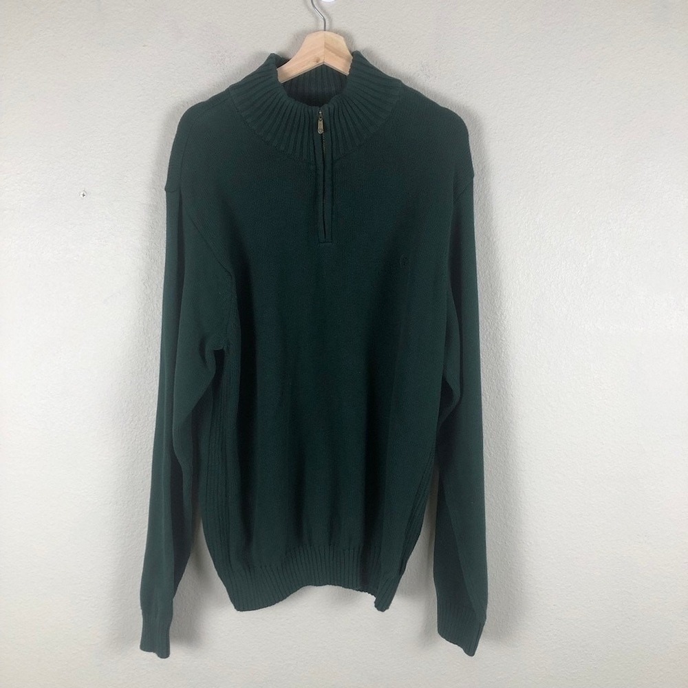 Izod 1/4 Zip Sweater Mens XL Green Mock‎ Neck Cotton Preppy Classic Golf Casual